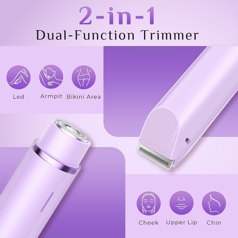 Mpotmiy New 2-in-1 Electric Bikini Trimmer for Women - Dual Head Electric Razor,Waterproof Painless Bikini Shaver, Pubic Hair Trimmer for Private Area & Body Hair, Purple - Image 3